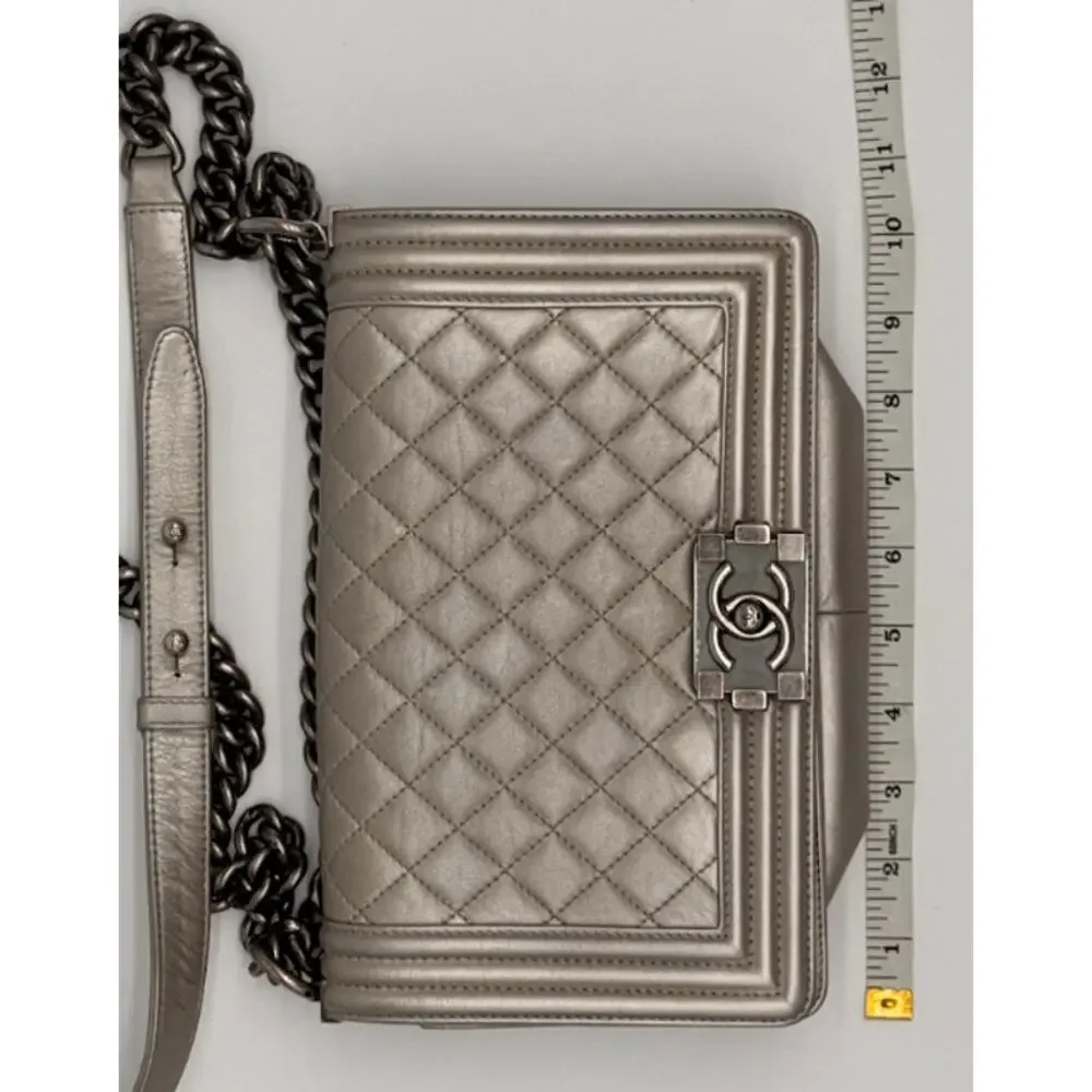 Chanel Medium Boy Flap Metallic Silver Quilted Calfskin Bag